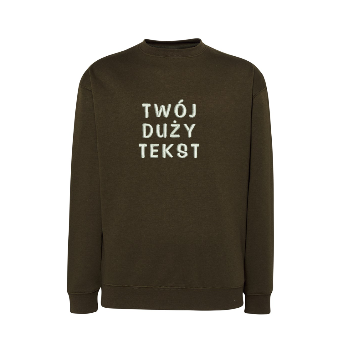 Personalizowana bluza bez kaptura z dużym własnym napisem