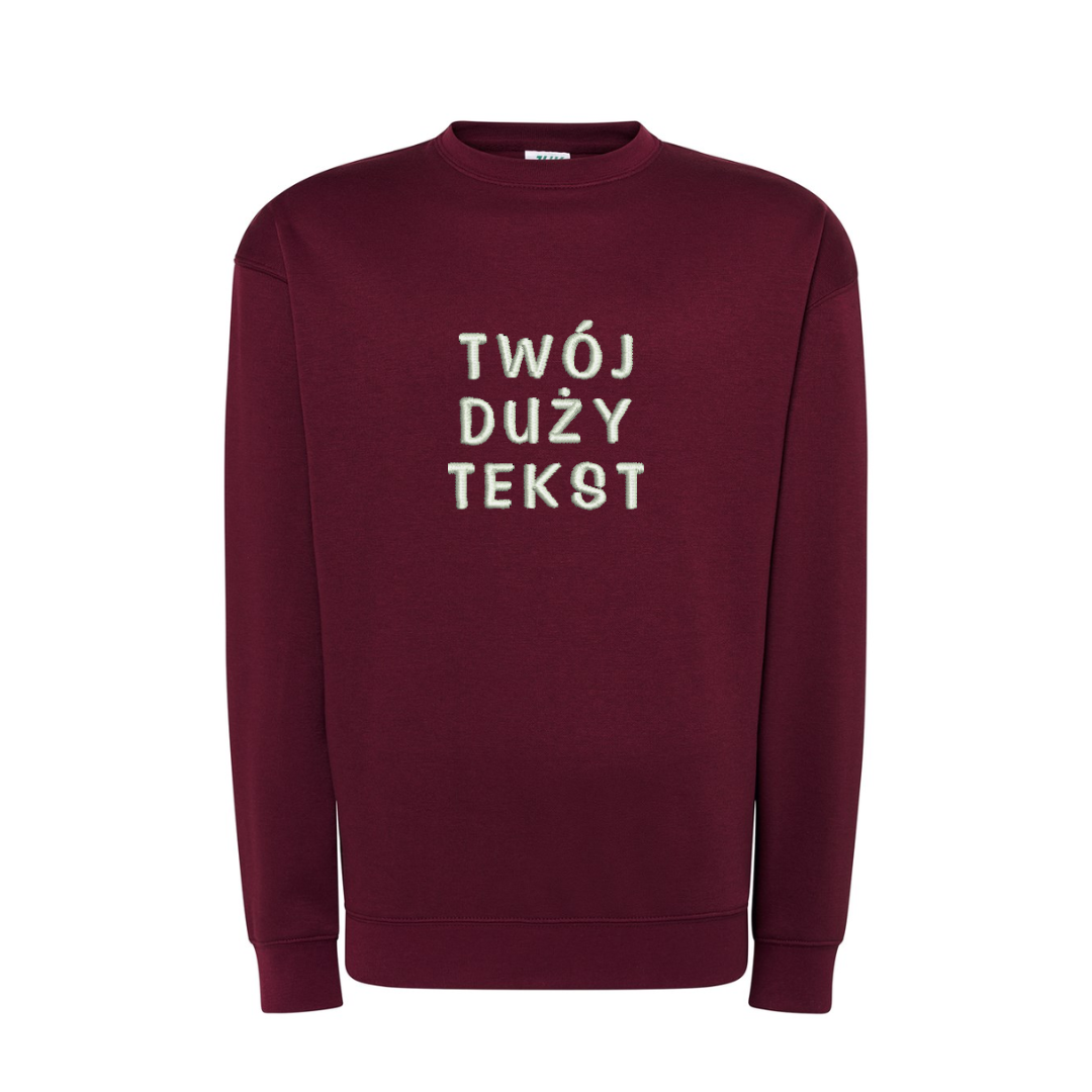 Personalizowana bluza bez kaptura z dużym własnym napisem