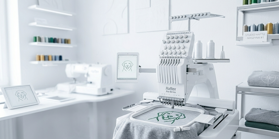 Haft komputerowy logo firmowego na granatowej koszulce polo – pracownia CustomClothes.pl
