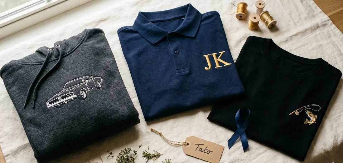 Prezent na Dzień Ojca z haftem – polo z inicjałami, bluza z samochodem i koszulka z motywem wędkarskim, CustomClothes.pl