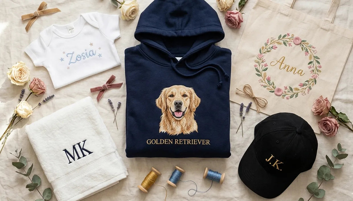 Prezent urodzinowy z haftem – bluza, body niemowlęce, torba, ręcznik i czapka z personalizowanym haftem, CustomClothes.pl