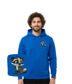 Blue hoodie with embroidered skunk design, casual style from CustomClothes.pl, featuring detailed embroidery on the front.