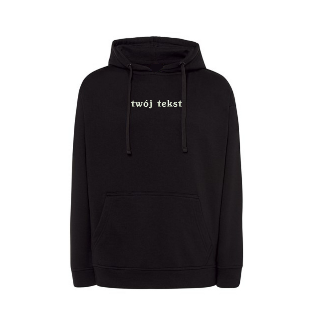 Personalizowana bluza z kapturem z małym własnym napisem - CustomClothes.pl