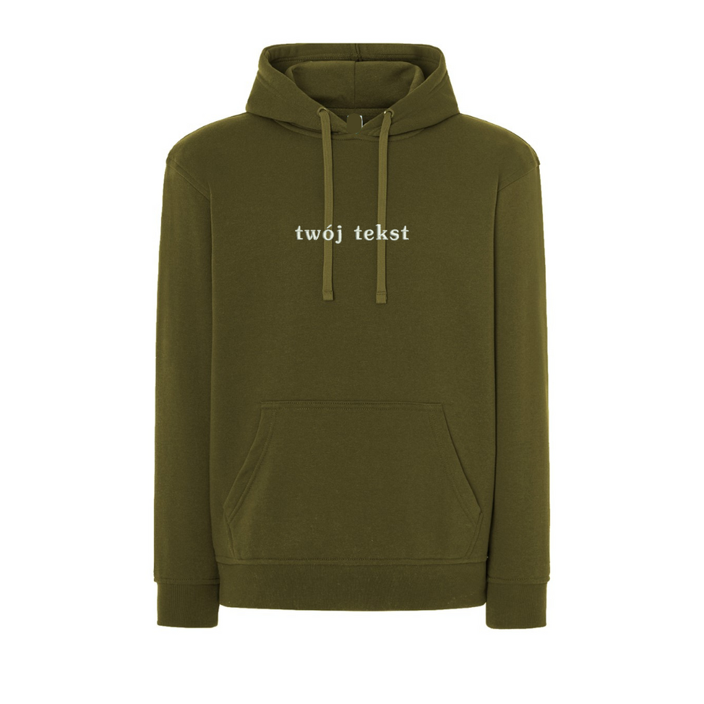 Personalizowana bluza z kapturem z małym własnym napisem - CustomClothes.pl