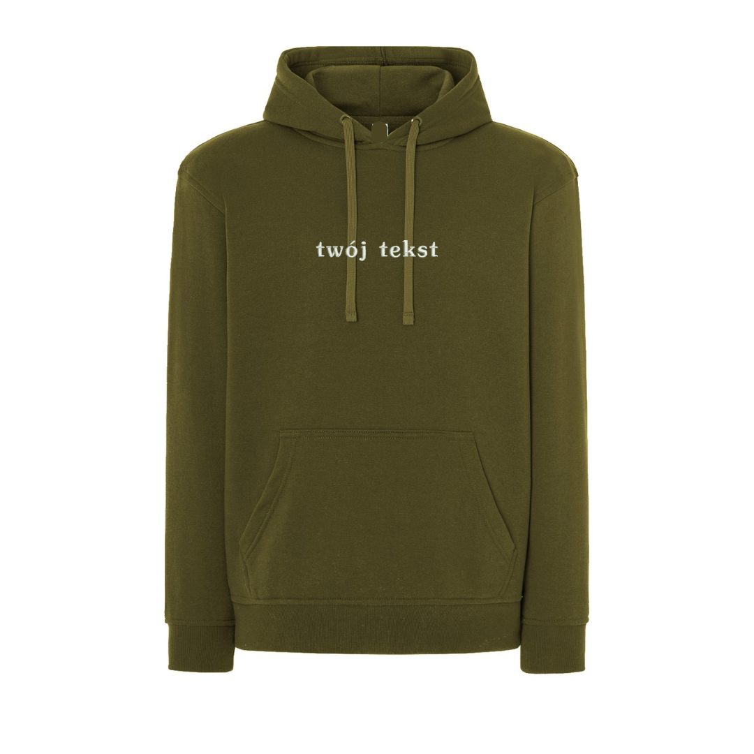 Personalizowana bluza z kapturem z małym własnym napisem - CustomClothes.pl