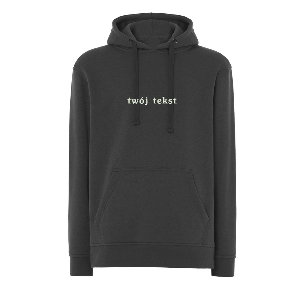 Personalizowana bluza z kapturem z małym własnym napisem - CustomClothes.pl