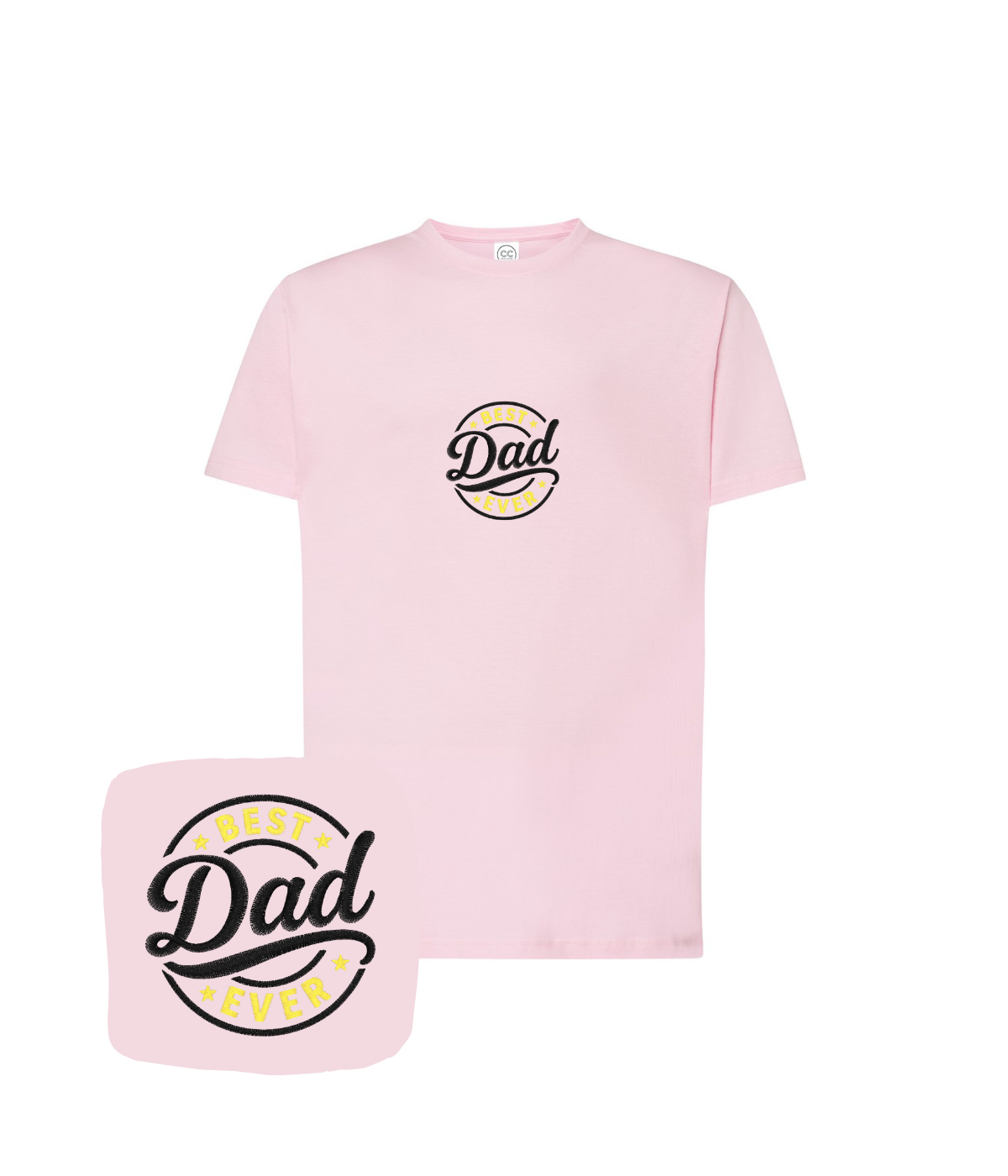 Jasnoróżowy T-shirt uniwersalny z czarnym haftem komputerowym Best Dad Ever