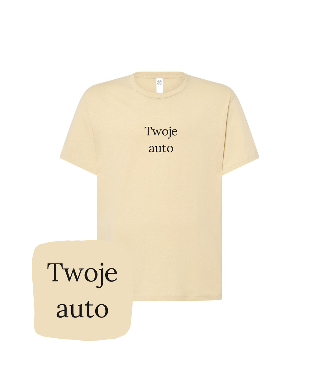 beżowa koszulka z wzorem auta