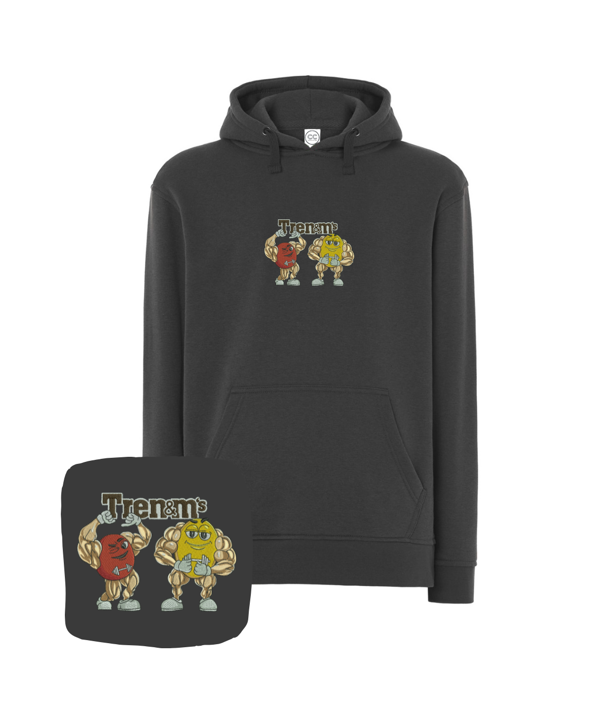 Light gray hoodie with humorous embroidery from CustomClothes.pl, featuring a comfortable fit and a stylish hood design.
