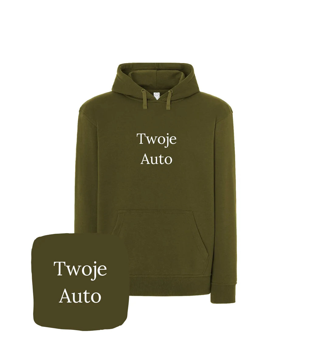 Spersonalizowana bluza z kapturem w kolorze khaki z haftowanym samochodem