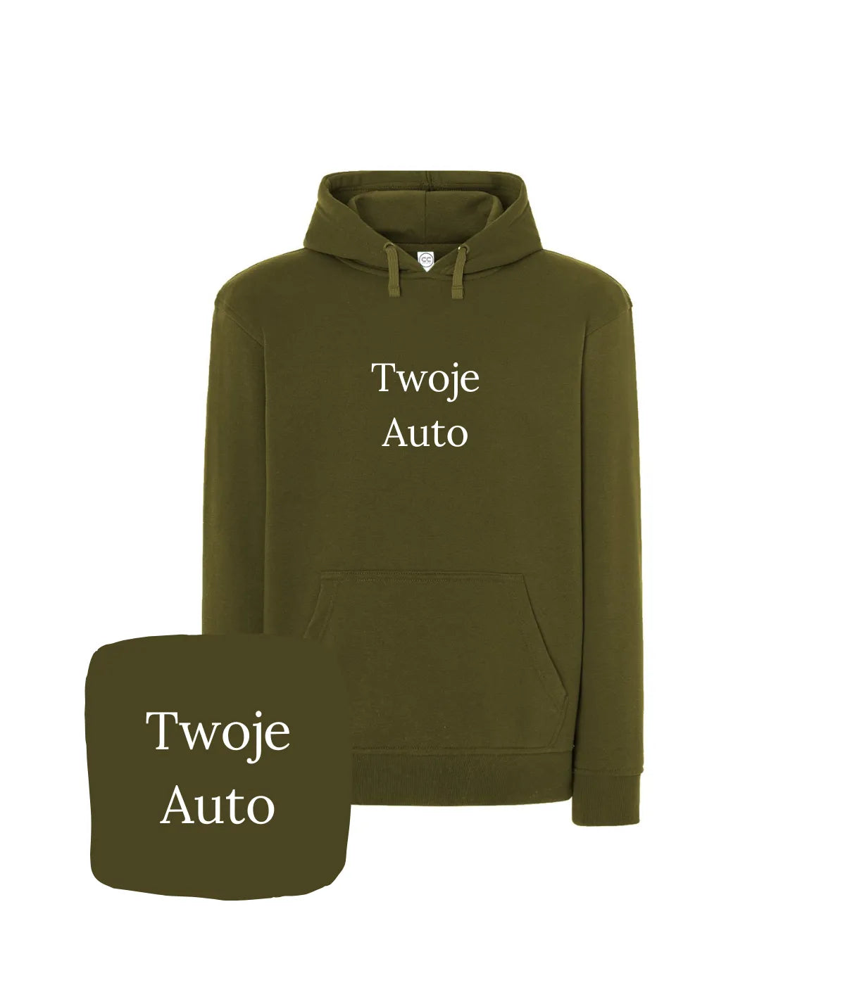 Spersonalizowana bluza z kapturem w kolorze khaki z haftowanym samochodem