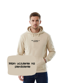 Men's hoodie with humorous embroidered text from CustomClothes.pl, featuring a casual design and a playful message.