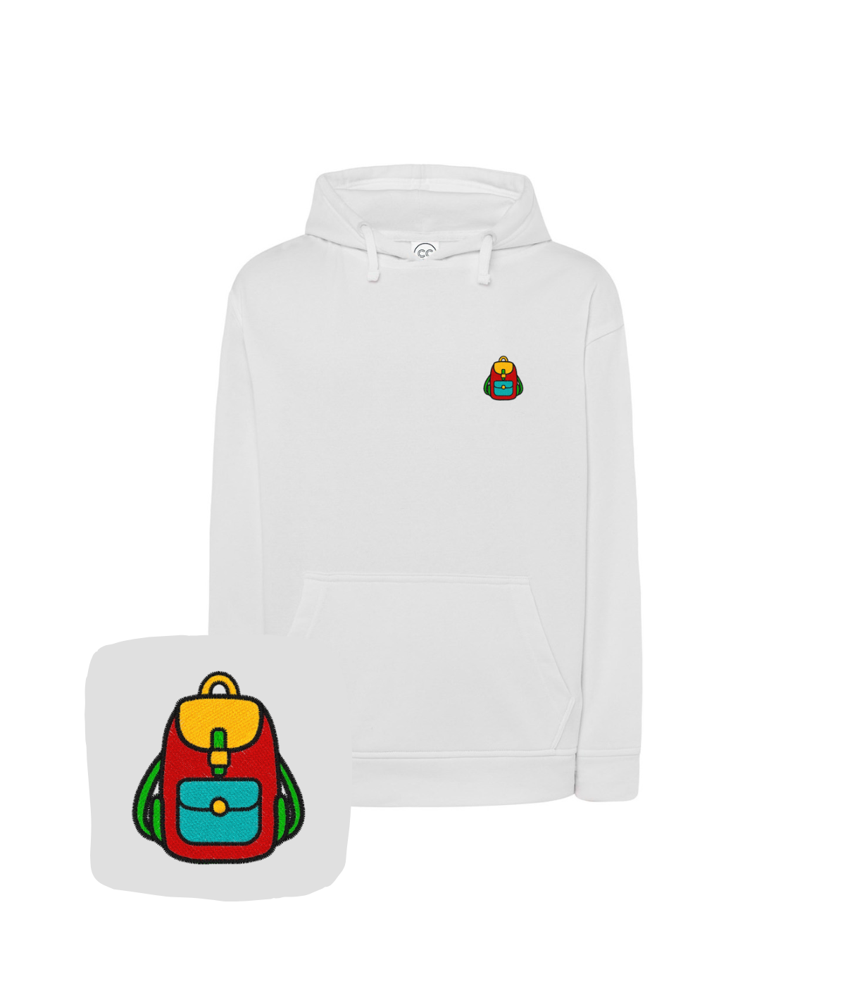 Bluza z haftem plecaka  – bluza plecak nadruk DTG, żywe kolory