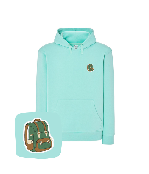 Bluza z haftem plecaka turystycznego – modna bluza plecak-turystyczny, streetwear