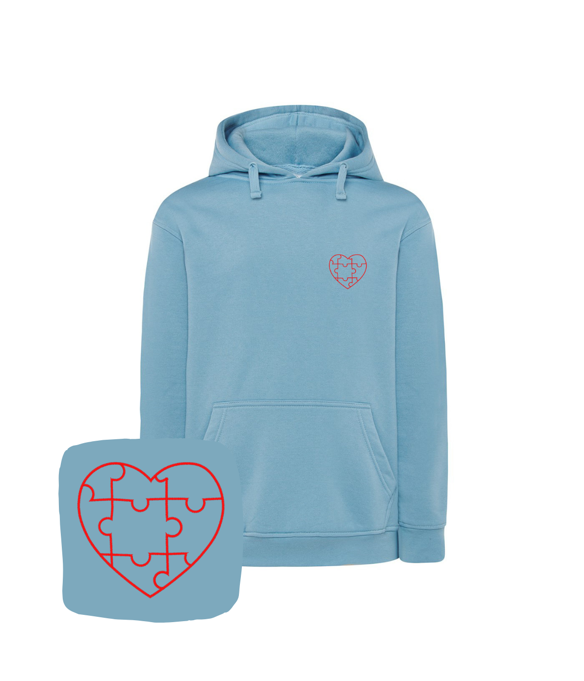 Bluza z haftem serca z puzzli  – ekologiczna bluza serce z puzzli, zrównoważona moda