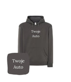 Personalizowana grafitowa bluza z haftem własnego samochodu, wygodny hoodie dla kierowcy, od CustomClothes.pl