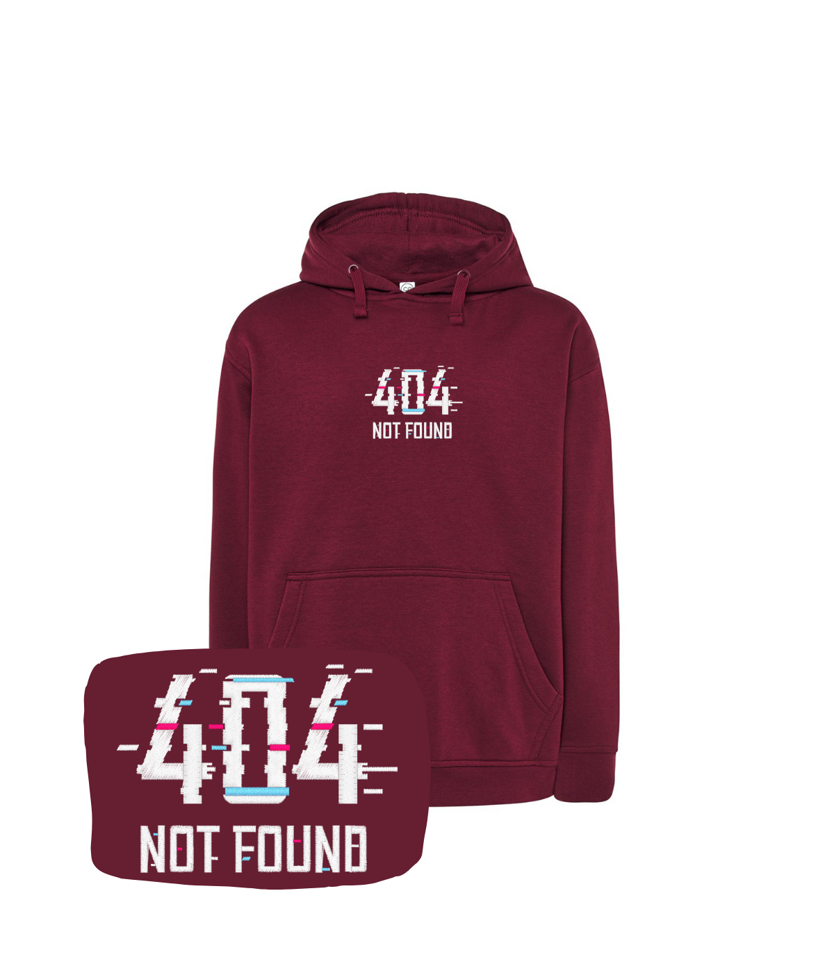 Burgundowa bluza z haftem 404 Not Found - prezent dla geeka, haft komputerowy od 1 sztuki