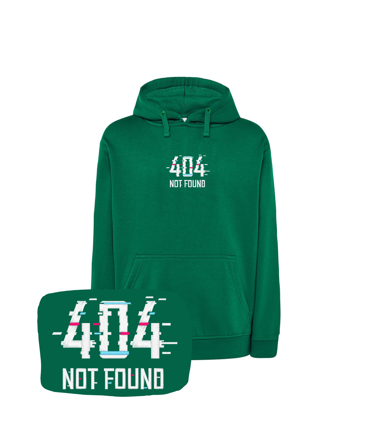 Butelkowo zielona bluza z haftem 404 Not Found - koszulka IT z haftem, idealna do codziennego noszenia