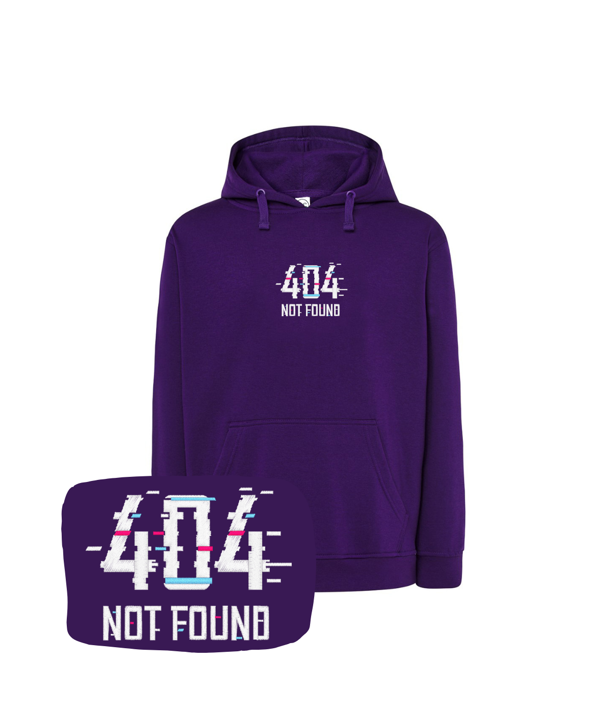 Fioletowa bluza z haftem 404 Not Found - koszulka gamingowa, świetny prezent z haftem