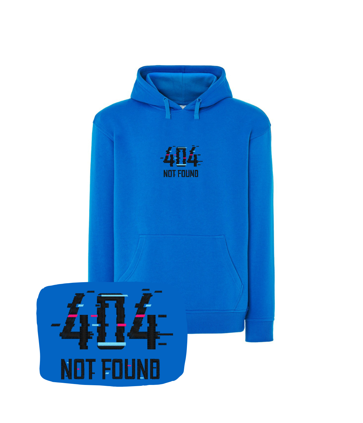Niebieska bluza z haftem 404 Not Found - koszulka dla programisty, świetny prezent z haftem