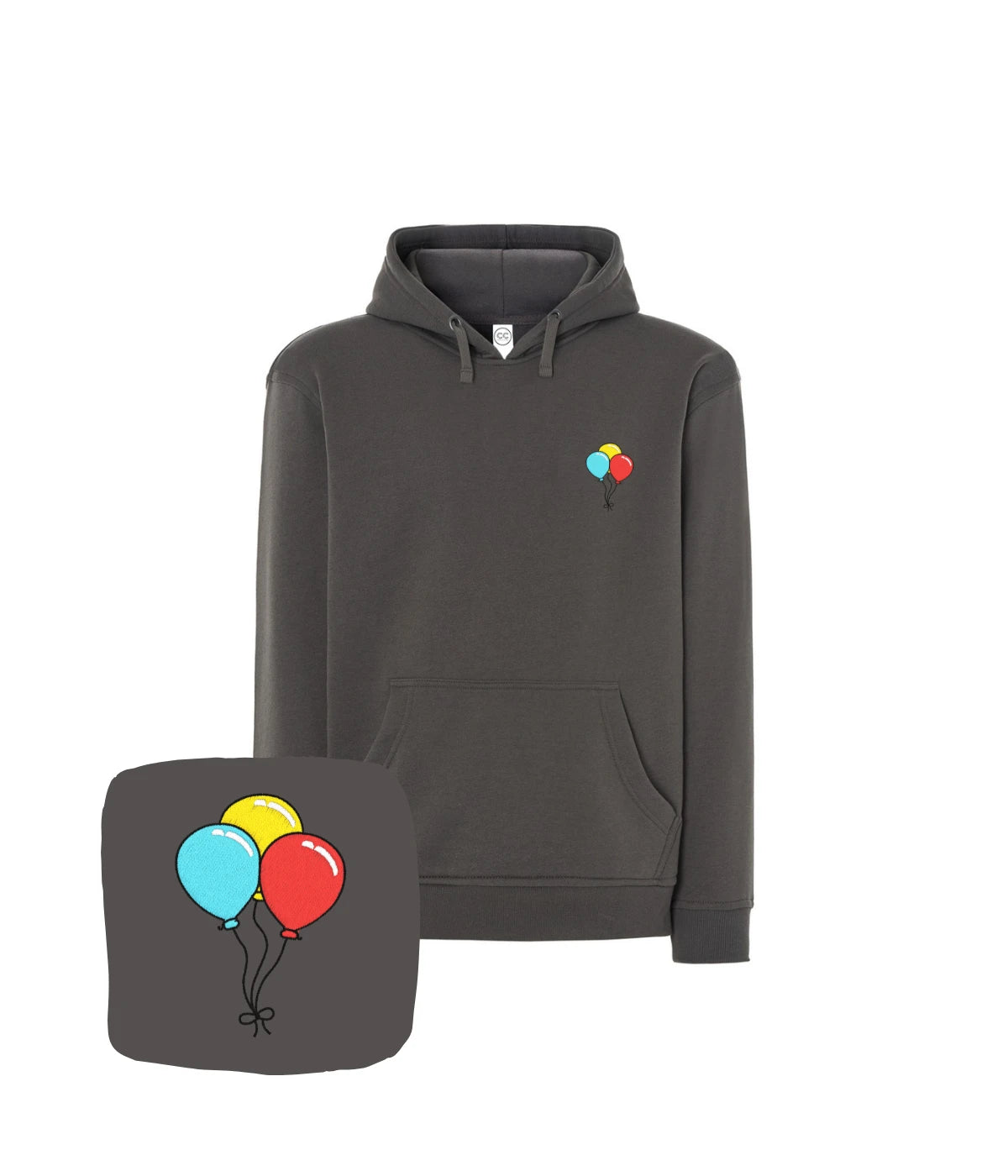 Ciemnoszara bluza z haftem balonów - prezent dla nastolatki z kolorowym motywem.
