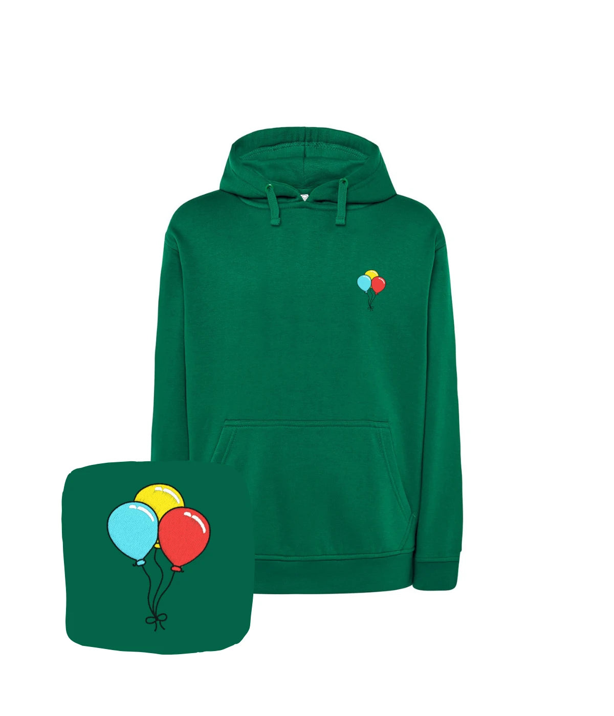 Zielona bluza z haftem balonów - młodzieżowe ubranie z kolorowymi balonami jako motyw przewodni.
