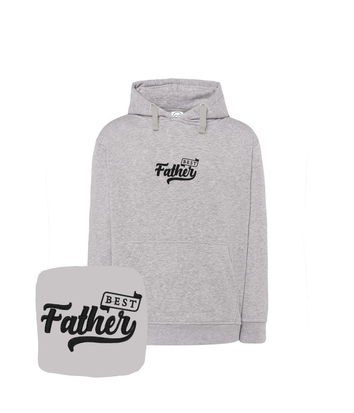 Szara bluza z kapturem z haftem 'Best Father' - stylowy prezent z haftem komputerowym dla taty
