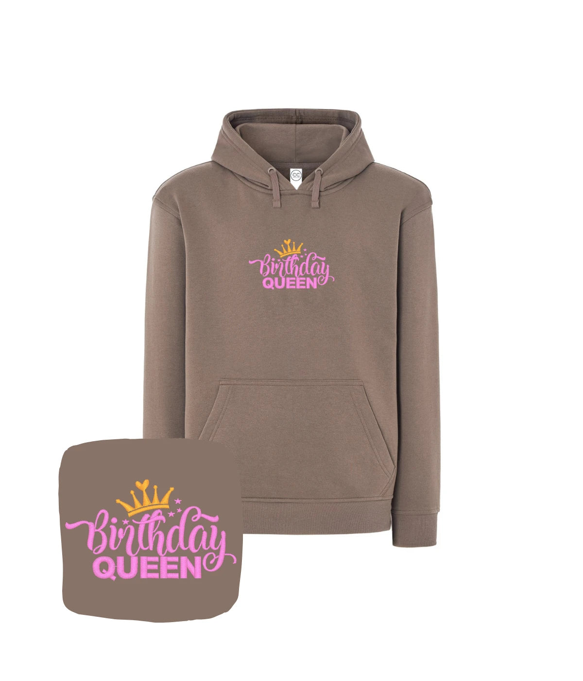 Beżowa damska bluza z haftem Birthday Queen - idealny prezent urodzinowy z haftem komputerowym dla niej.