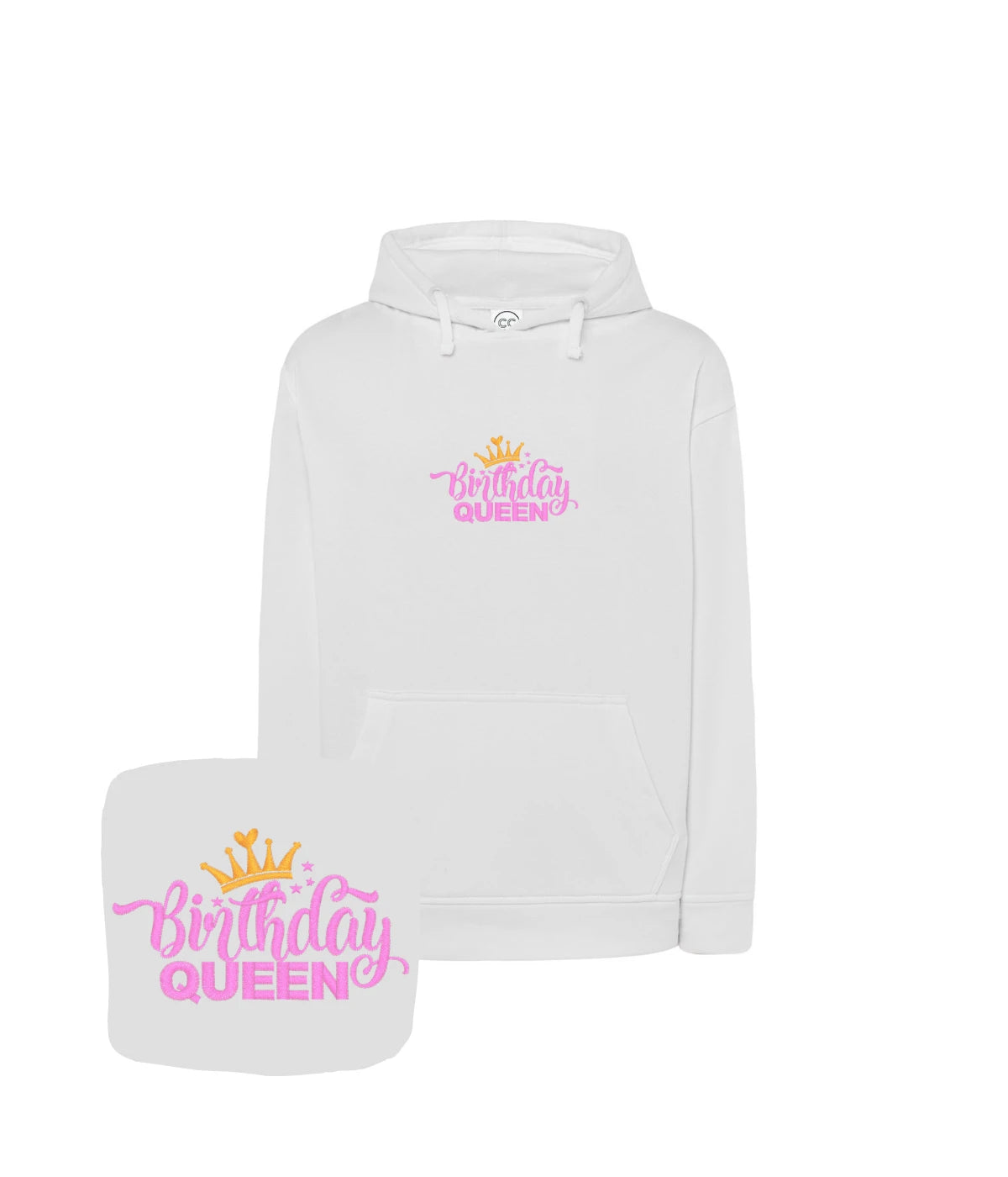 Biała bluza z haftem Birthday Queen - subtelny, elegancki prezent urodzinowy z haftem, idealna dla miłośniczki minimalizmu.