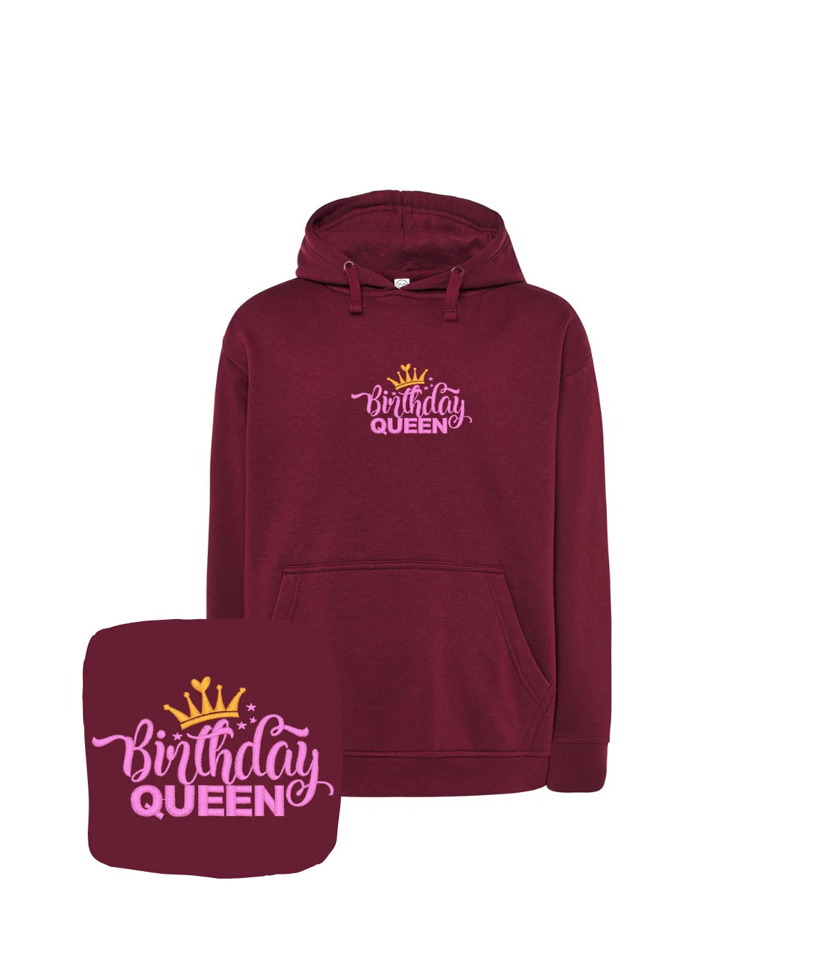 Bordowa bluza z haftem Birthday Queen - elegancki prezent urodzinowy z haftem, dla wyjątkowej osoby.