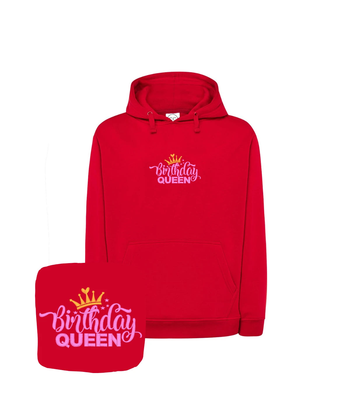 Czerwona bluza z haftem Birthday Queen - wyrazisty prezent urodzinowy z haftem komputerowym, pełen energii.