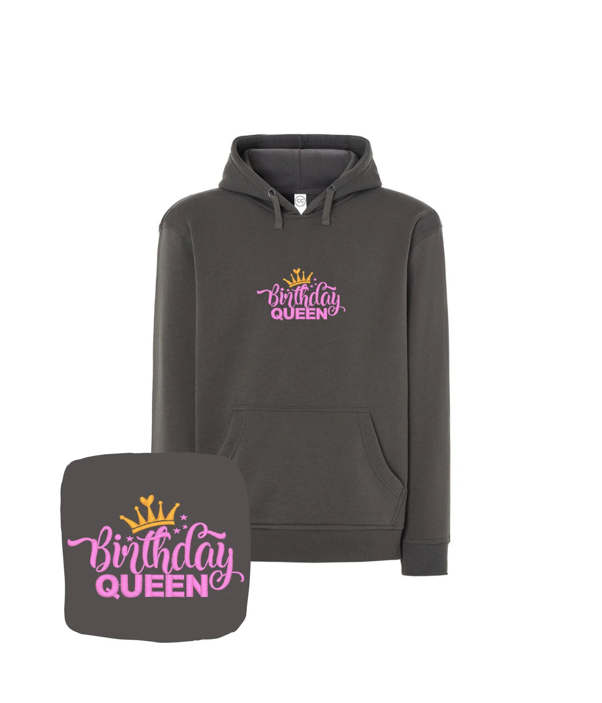 Grafitowa bluza z haftem Birthday Queen - idealny prezent urodzinowy z haftem, elegancka i stylowa.