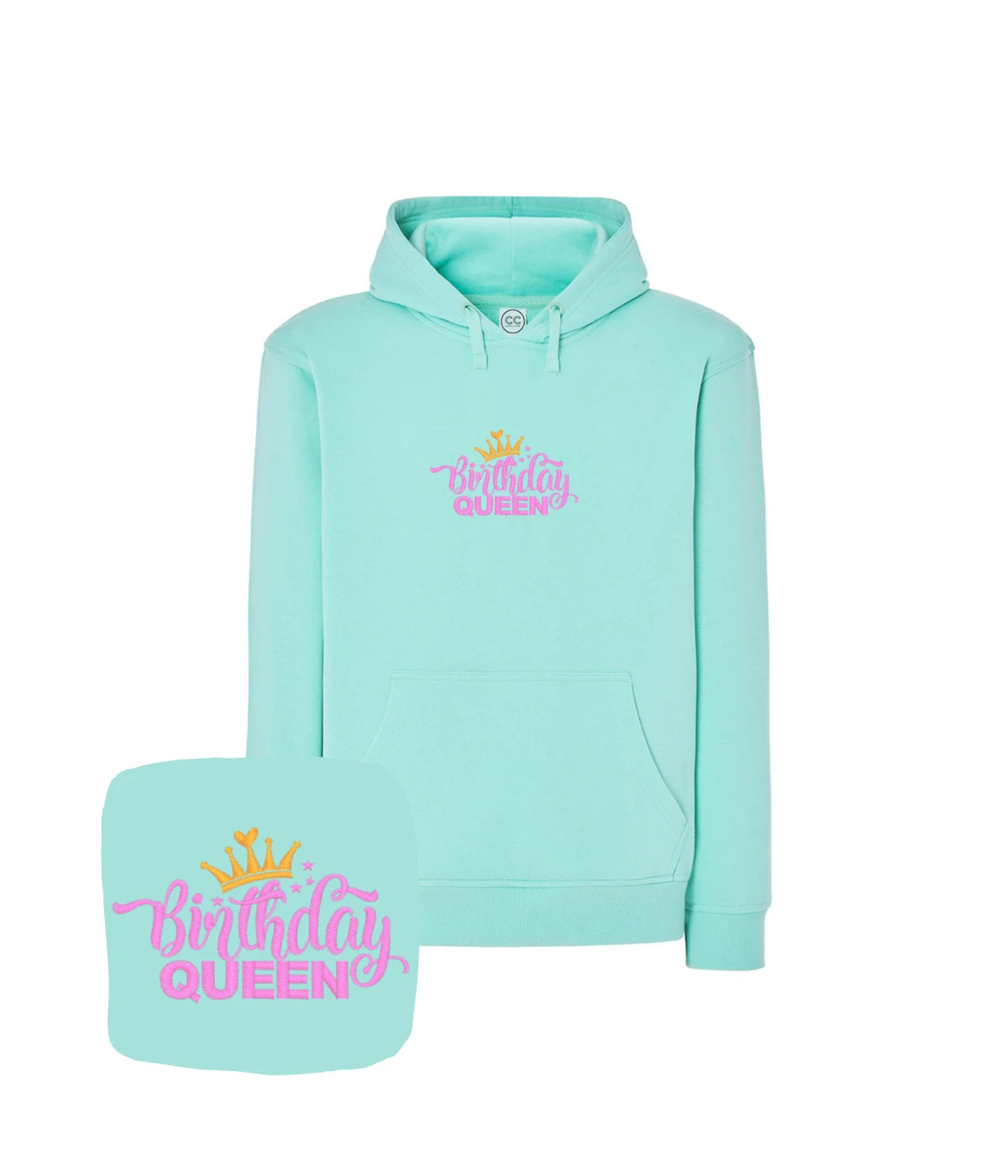 Miętowa bluza z haftem Birthday Queen - nowoczesny prezent urodzinowy z haftem, dla niej, styl casualowy.