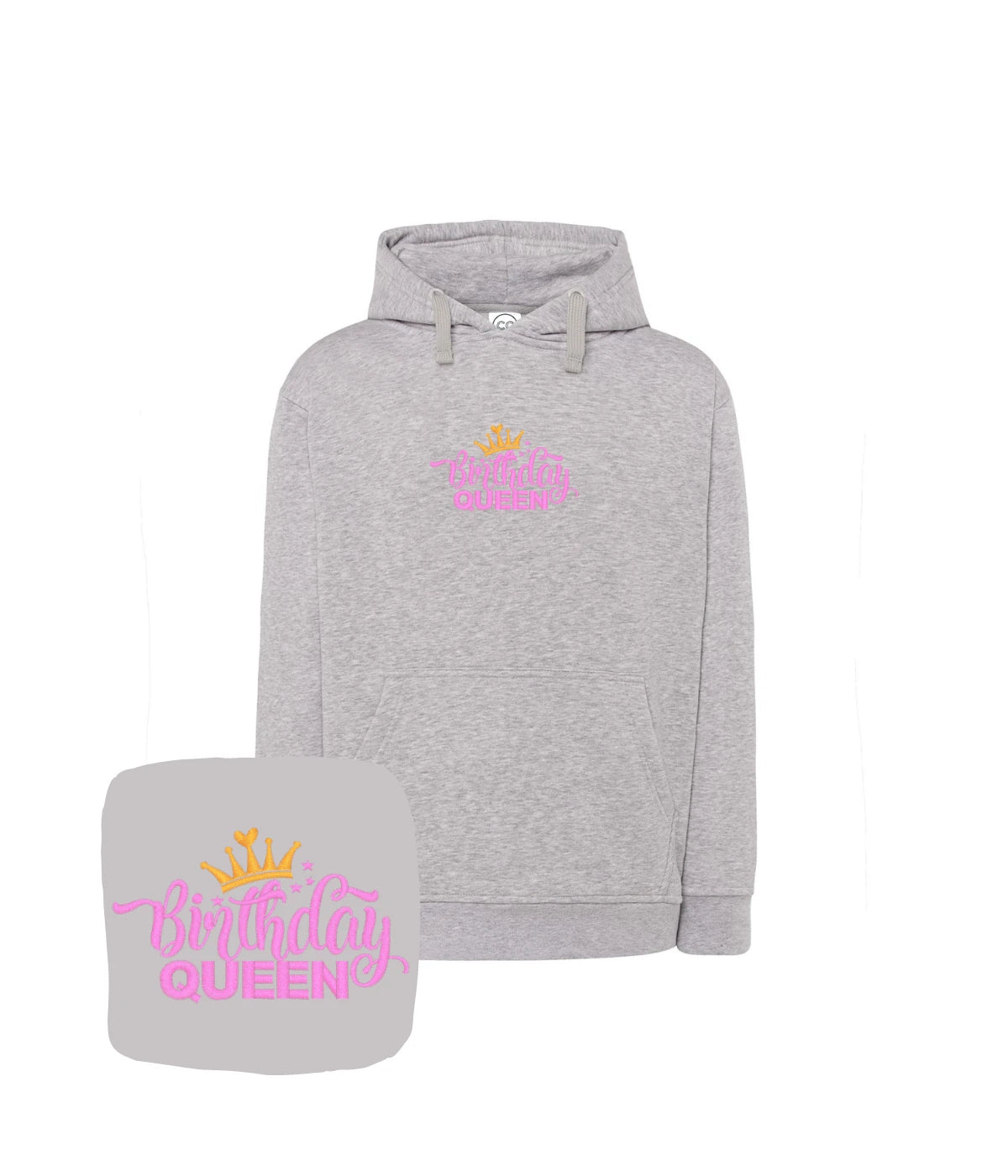 Jasnoszara damska bluza z haftem Birthday Queen - doskonały prezent urodzinowy z haftem dla kobiety.