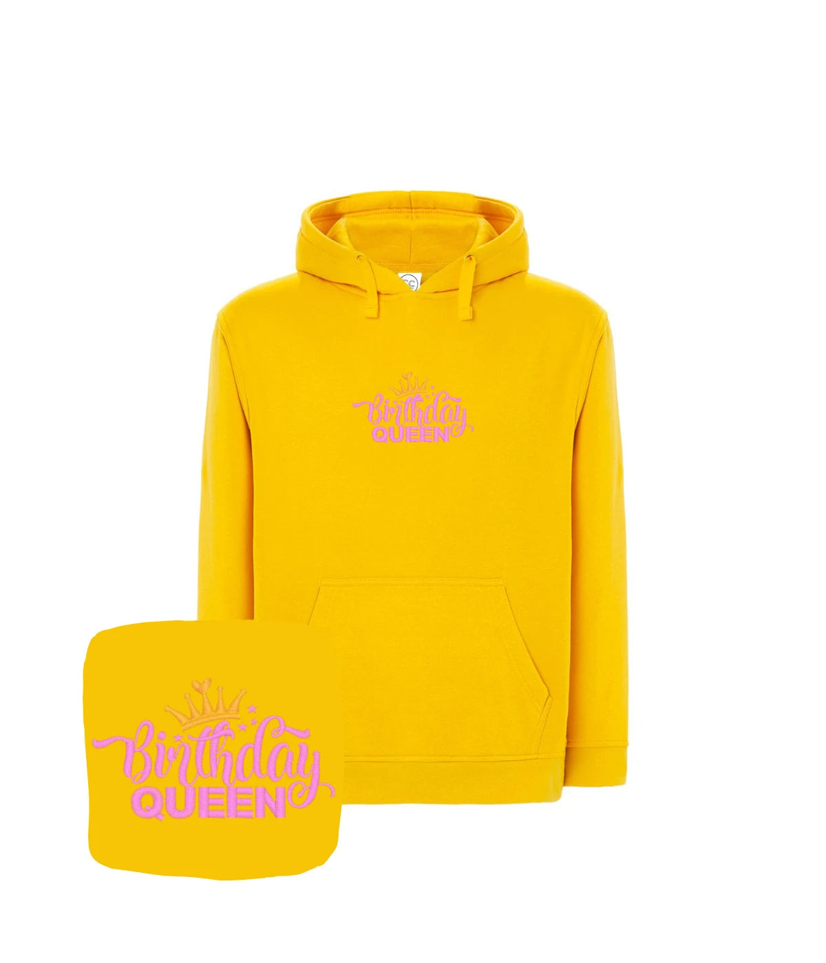 Żółta bluza z haftem Birthday Queen - wesoły i oryginalny prezent na urodziny, haft komputerowy.