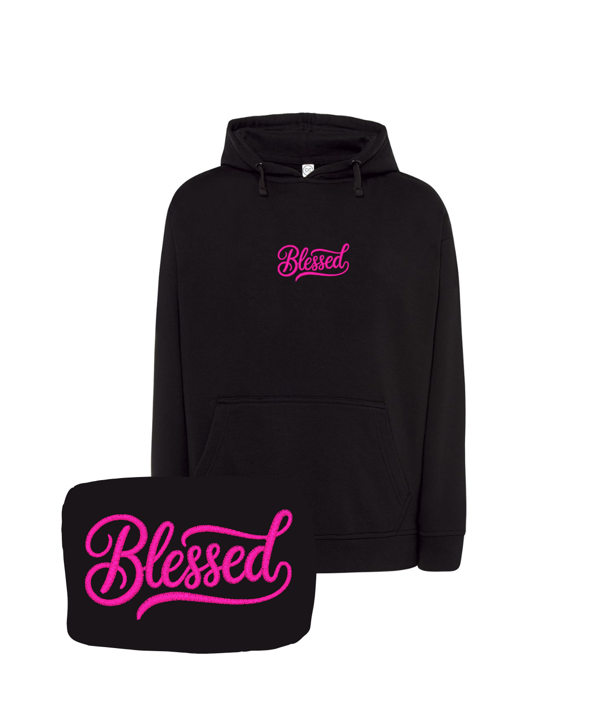 Czarna bluza z kapturem z haftem 'Blessed' - prezent dla przyjaciela, haft komputerowy z napisem