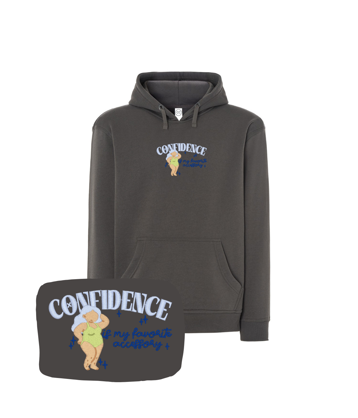 Antracytowa bluza z haftem Confidence, z napisem - idealna na urodzinowy prezent.