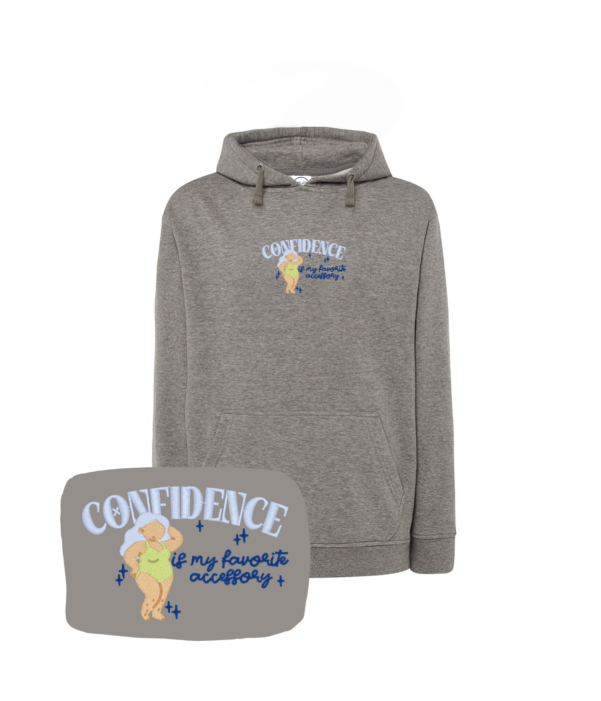 Ciemnoszara bluza z haftem Confidence, z napisem - prezent dla zaufanej przyjaciółki.
