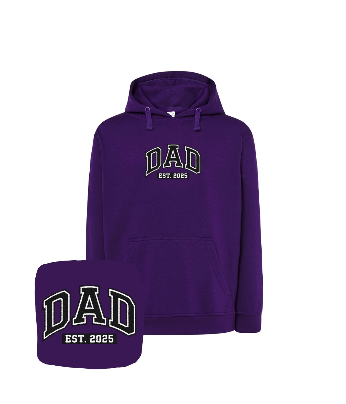 Purpurowa bluza z kapturem z haftem DAD EST. 2025 - charyzmatyczny prezent dla ojca