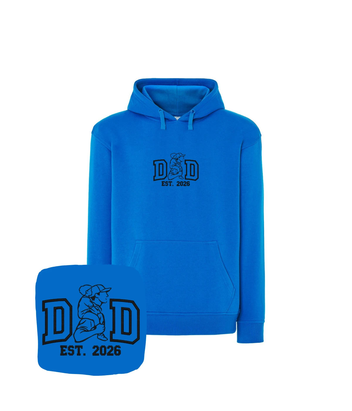 Niebieska bluza z haftem DAD EST 2026 - idealna bluza z haftem komputerowym dla taty