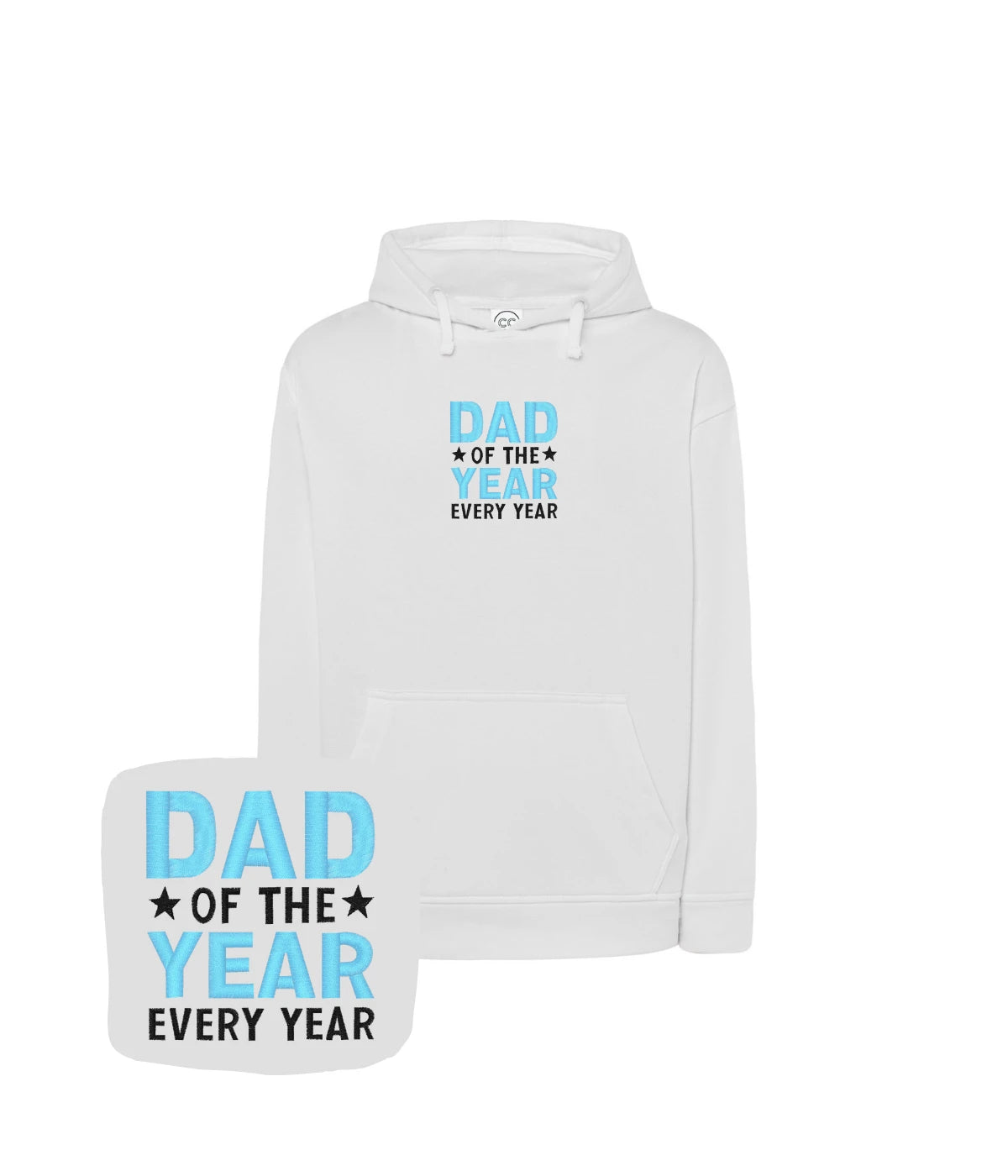 Biała bluza z haftem 'Dad of the Year' - elegancki prezent dla taty, haft komputerowy, wygodna na co dzień.