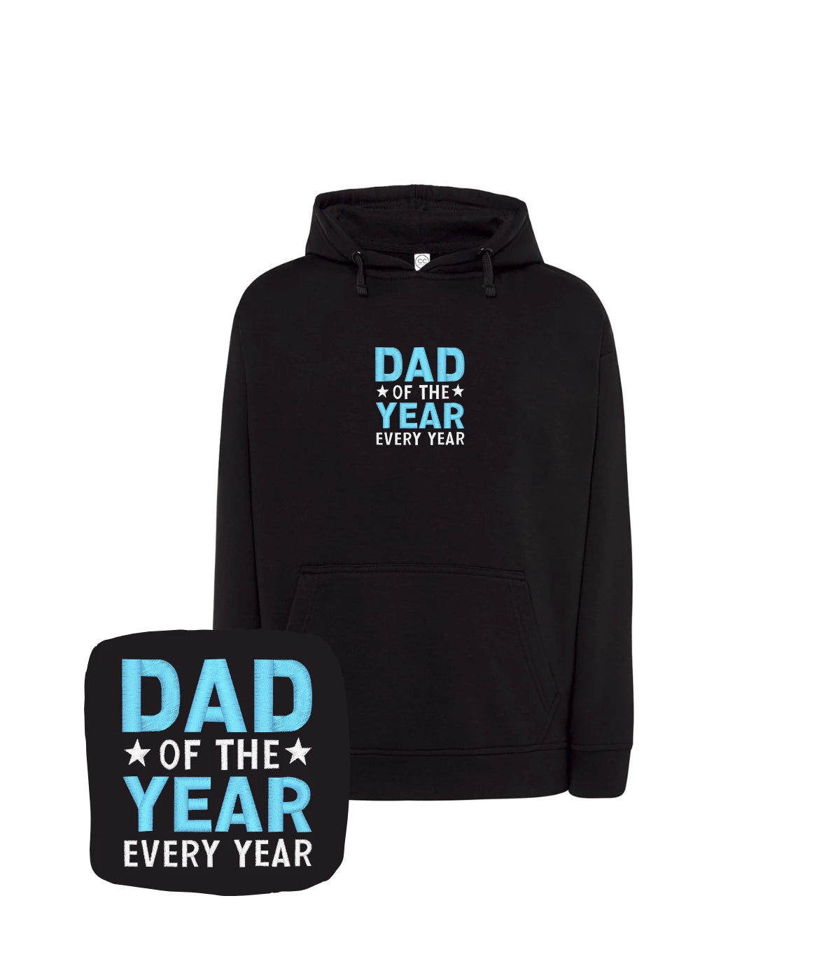 Czarna bluza z haftem 'Dad of the Year' - klasyczny prezent dla ojca, z haftem komputerowym.
