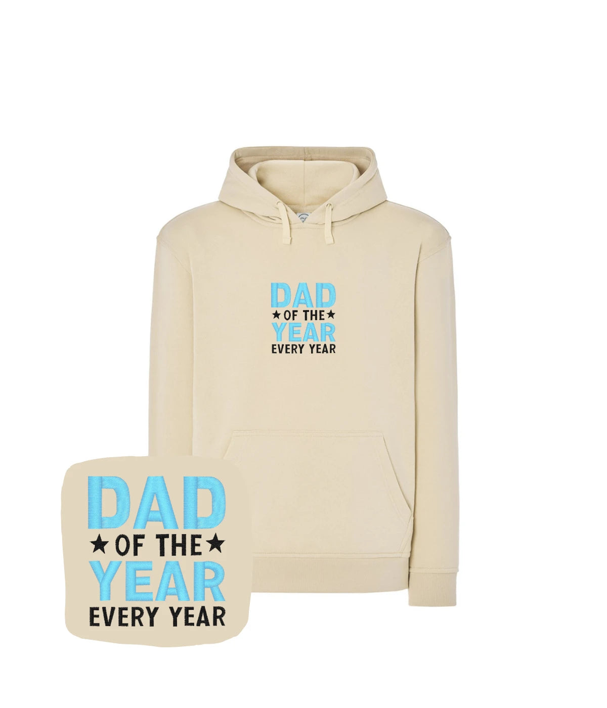 Kremowa bluza z haftem 'Dad of the Year' - świetny prezent na Dzień Ojca, z haftem komputerowym na miękkim materiale.
