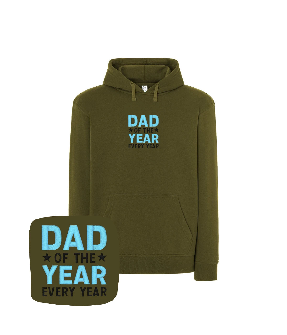 Oliwkowa bluza z haftem 'Dad of the Year' - idealna dla ojca, prezent z haftem komputerowym.