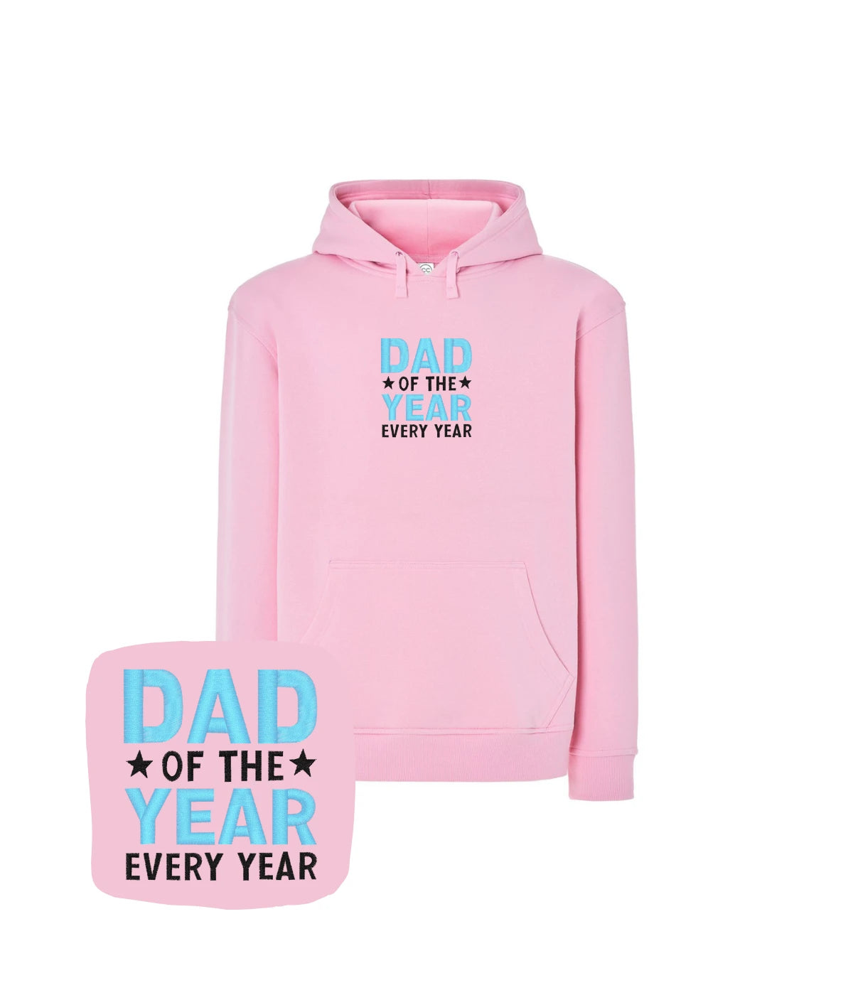 Różowa bluza z haftem 'Dad of the Year' - stylowy prezent dla ojca, z haftem komputerowym.