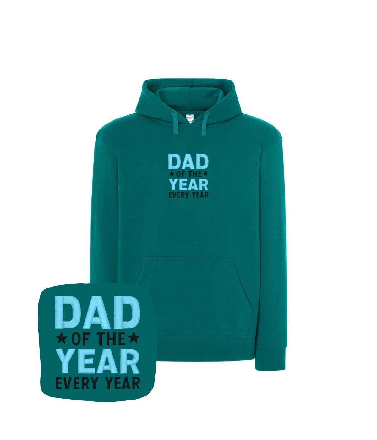 Szmaragdowa bluza z haftem 'Dad of the Year' - praktyczny prezent dla taty, każda sztuka z haftem komputerowym.