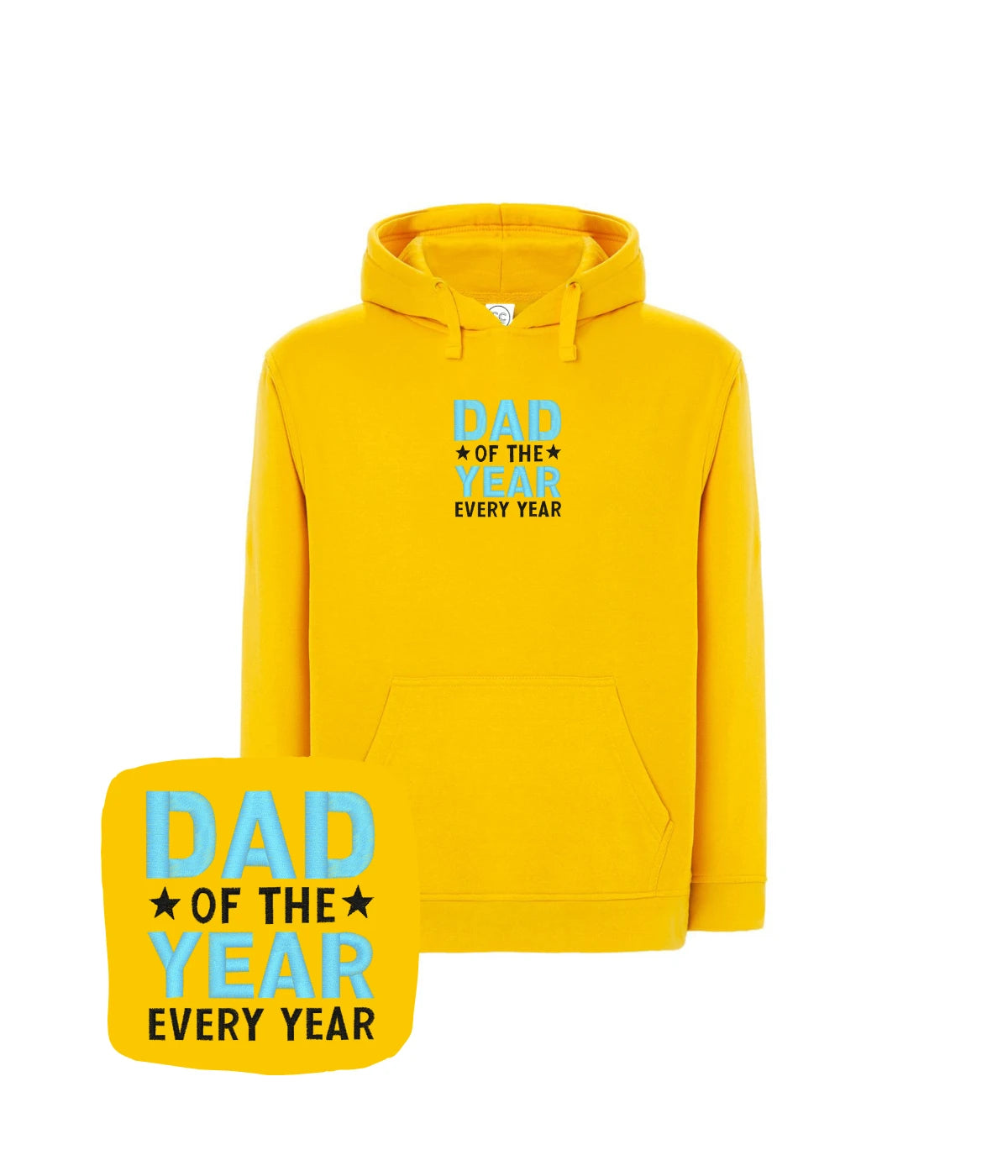 Żółta bluza z haftem 'Dad of the Year' - elegancki prezent z haftem komputerowym, stylowa i komfortowa.