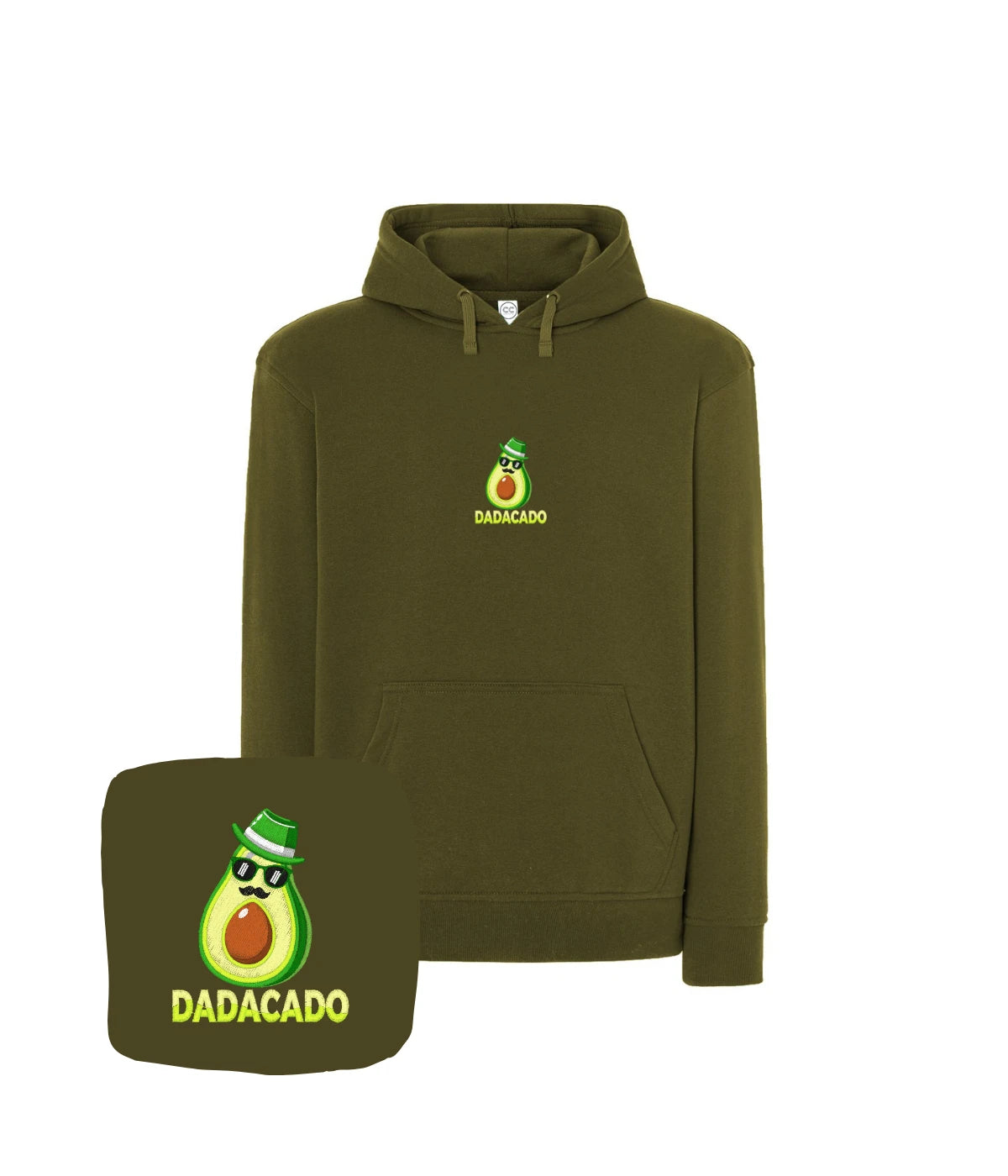 Oliwkowa bluza z haftem Dadacado z awokado w kapeluszu - prezent dla niego, humorystyczny haft komputerowy