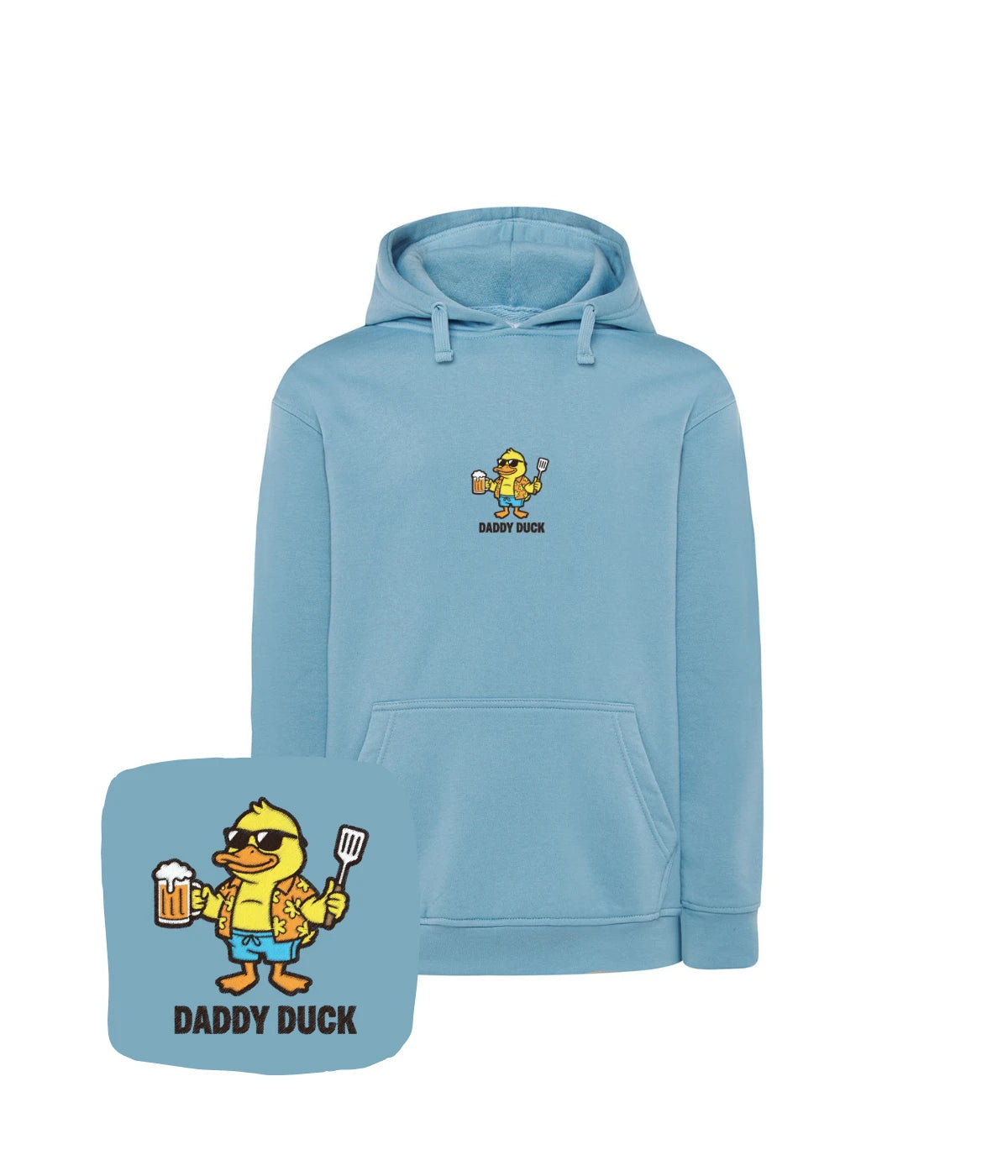 Błękitna bluza z haftem Daddy Duck - oryginalny prezent urodzinowy z humorem, haft komputerowy