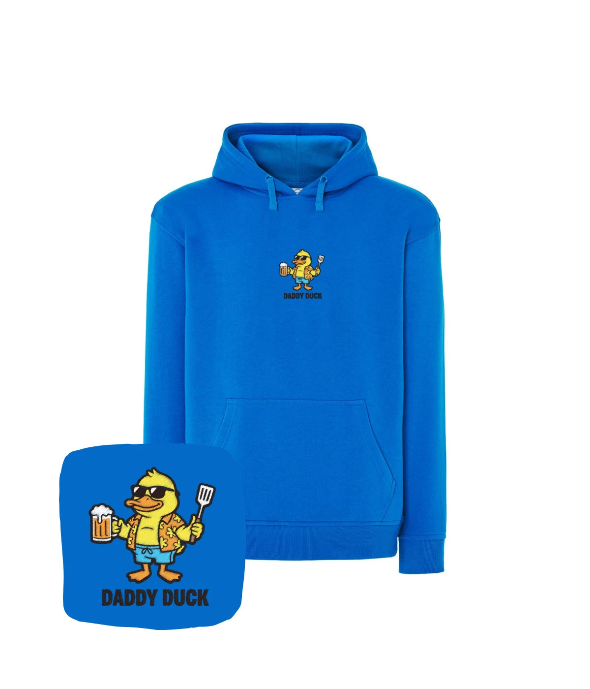 Niebieska bluza z haftem Daddy Duck - dla fana piwa, wyjątkowy prezent z haftem komputerowym